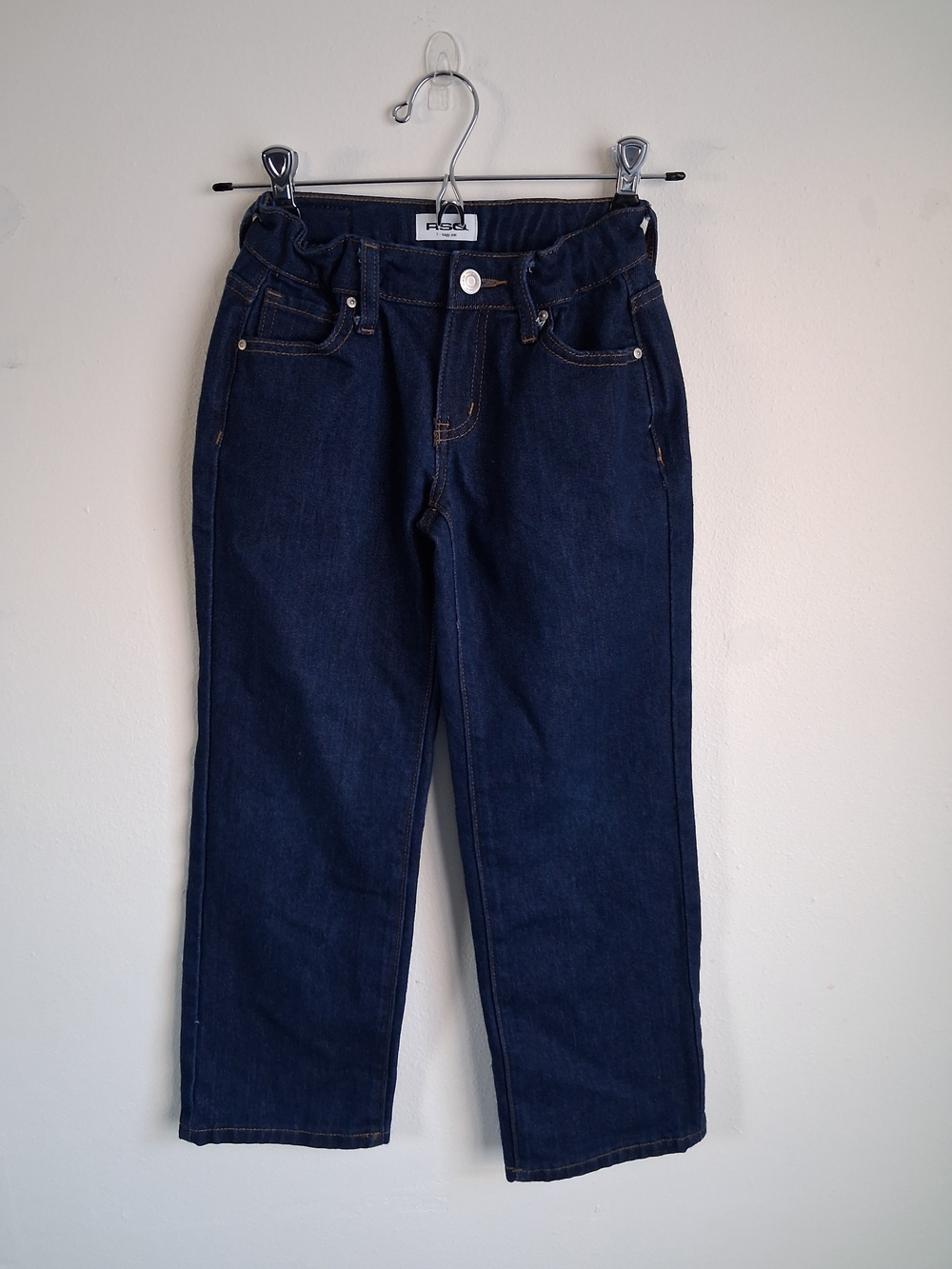 RSQ Jeans Boys 7 Dark Blue Denim Baggy Fit Logo Cotton Wide Leg
